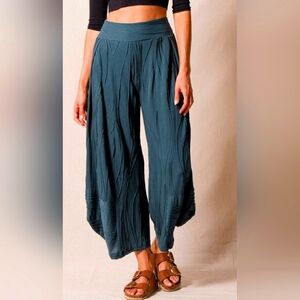 Sivana Jaya Teal Wide-Leg Cotton Lounge Pants Flowy Pintuck Details 2XL